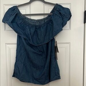 Cavalini Blue Ruffled Smocked Blouse